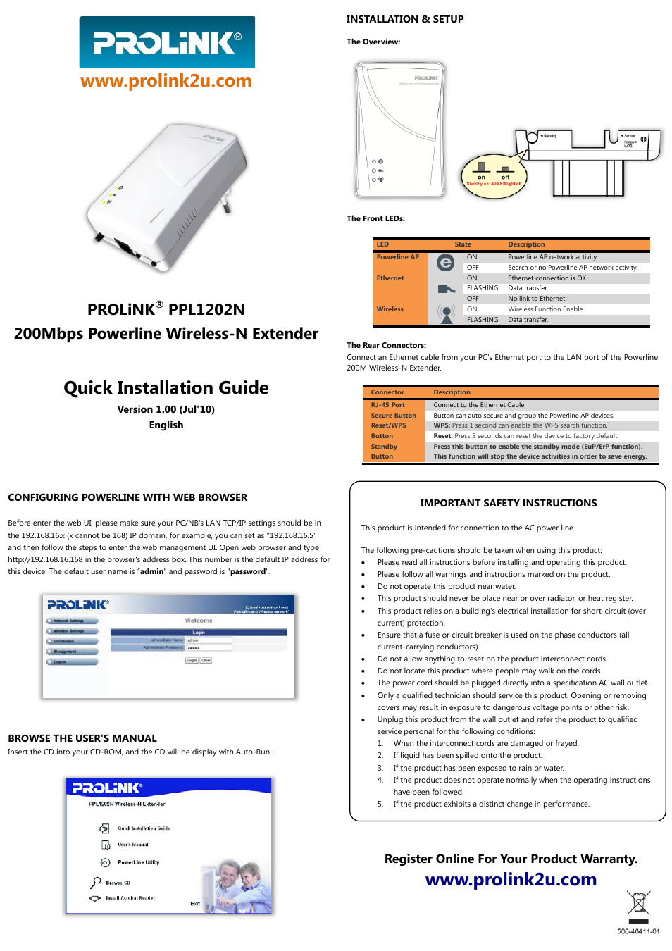 PROLiNK PPL1202N User Manual User Manual | 3 pages
