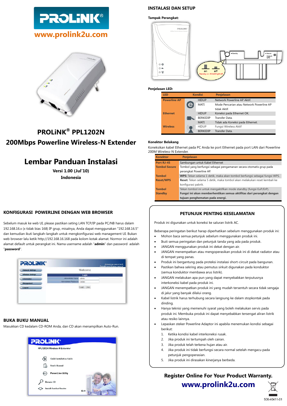 Lembar panduan instalasi, Prolink, Register online for your product warranty | PROLiNK PPL1202N User Manual User Manual | Page 2 / 3