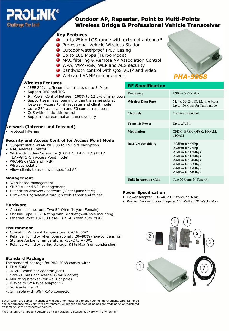PROLiNK PHA-5068 User Manual | 1 page