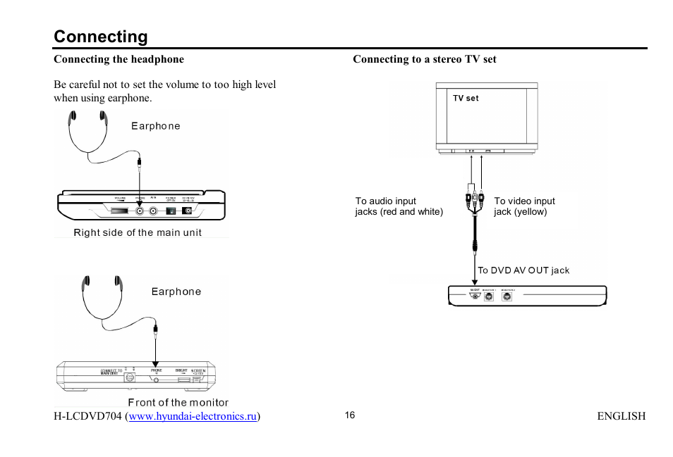 Connecting | Hyundai H-LCDVD704 User Manual | Page 16 / 64