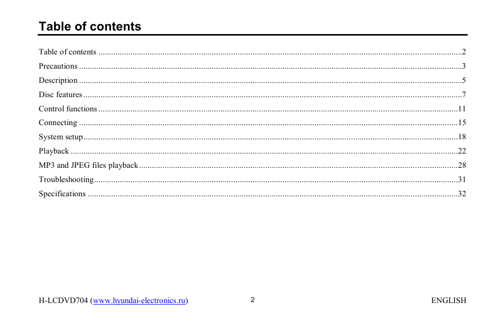 Hyundai H-LCDVD704 User Manual | Page 2 / 64