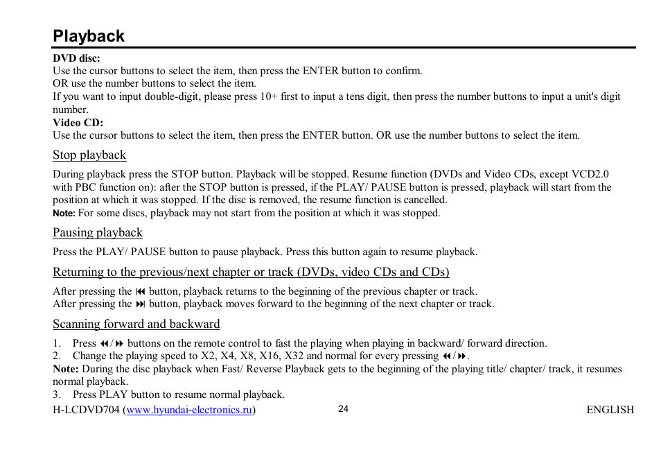 Playback | Hyundai H-LCDVD704 User Manual | Page 24 / 64