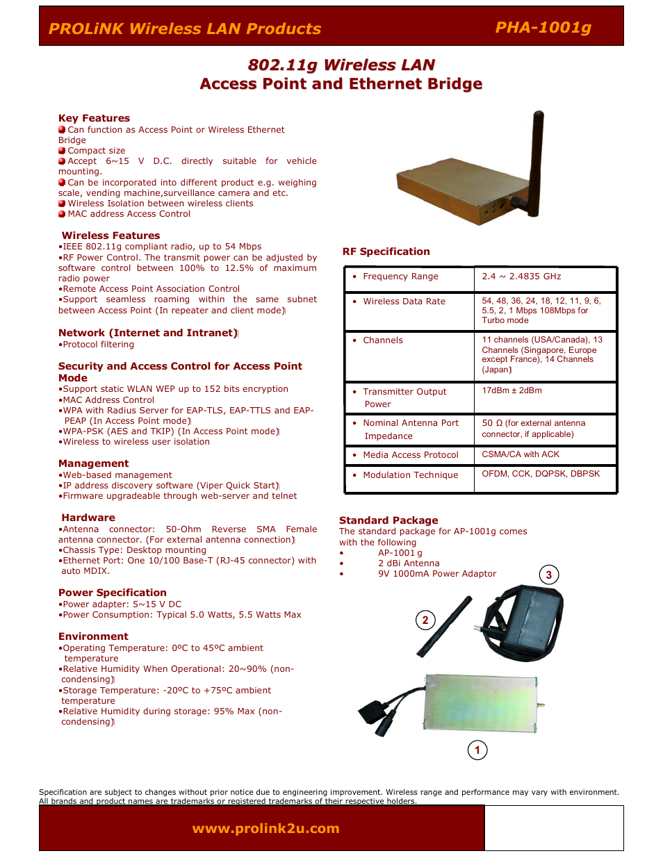 PROLiNK PHA-1001G User Manual | 1 page