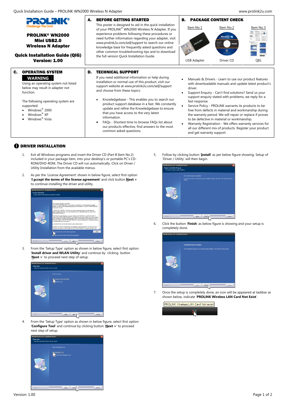 PROLiNK WN2000 Quick installation guide User Manual | 2 pages