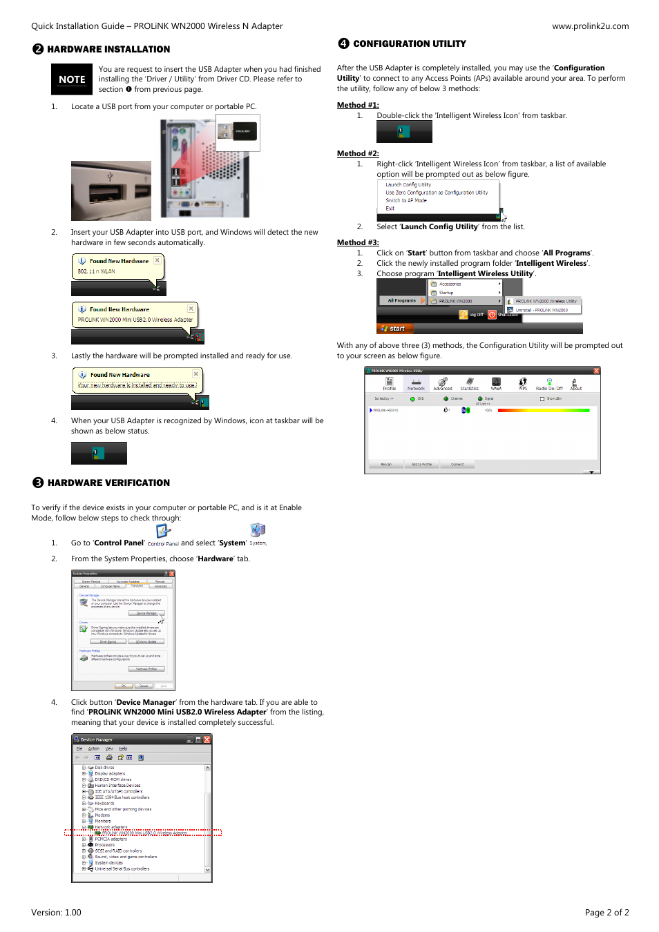 PROLiNK WN2000 Quick installation guide User Manual | Page 2 / 2