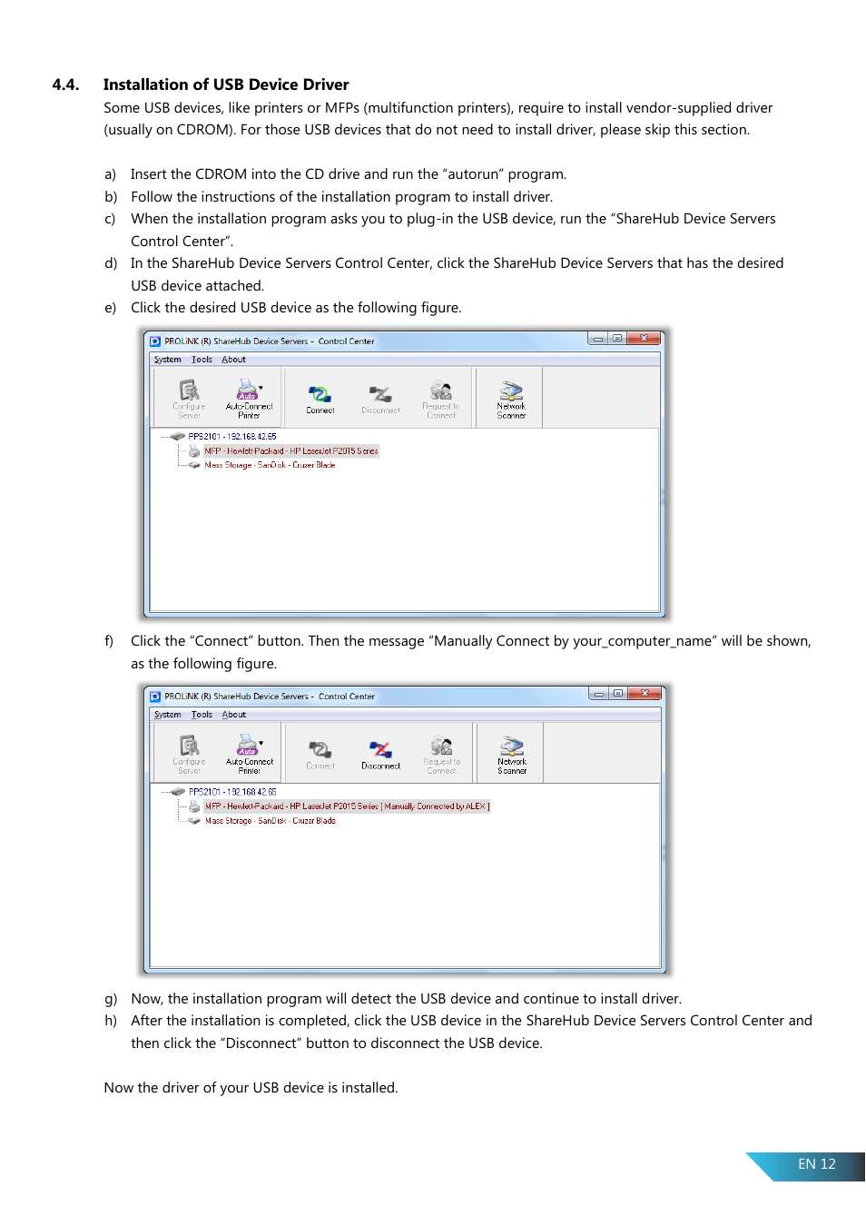 Installation of usb device driver | PROLiNK PPS2104N User Manual User Manual | Page 15 / 33