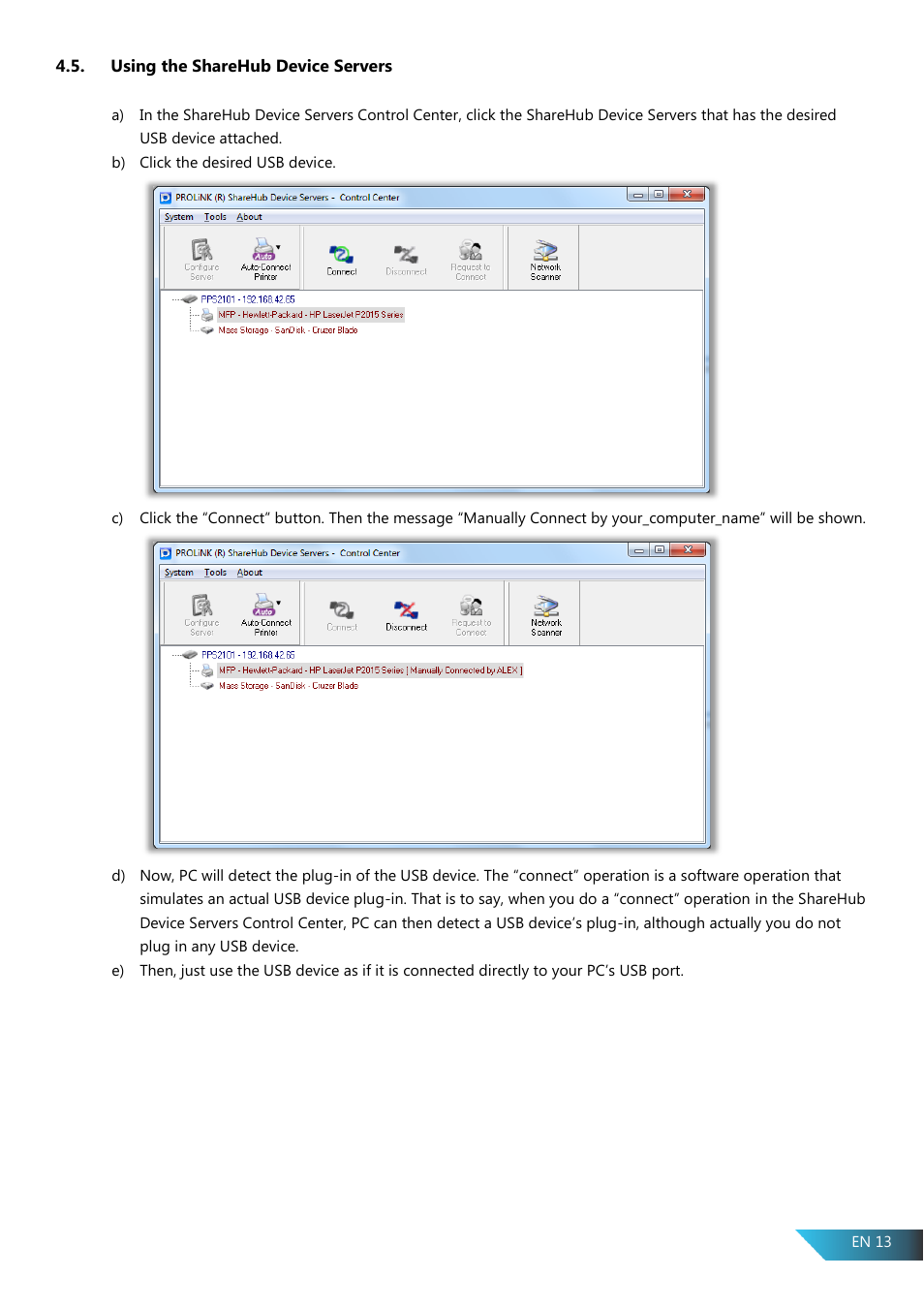 Using the sharehub device servers | PROLiNK PPS2104N User Manual User Manual | Page 16 / 33