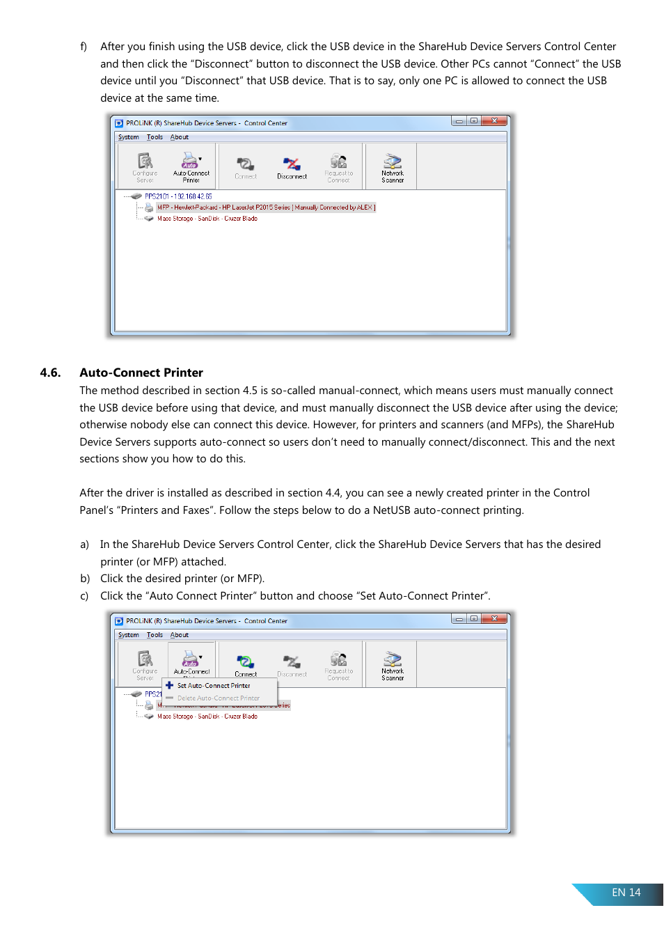 Auto-connect printer | PROLiNK PPS2104N User Manual User Manual | Page 17 / 33