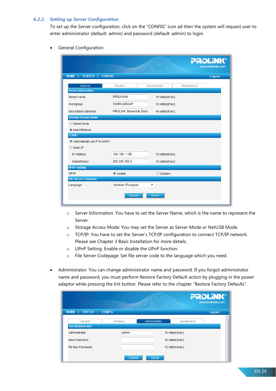 Setting up server configuration | PROLiNK PPS2104N User Manual User Manual | Page 27 / 33