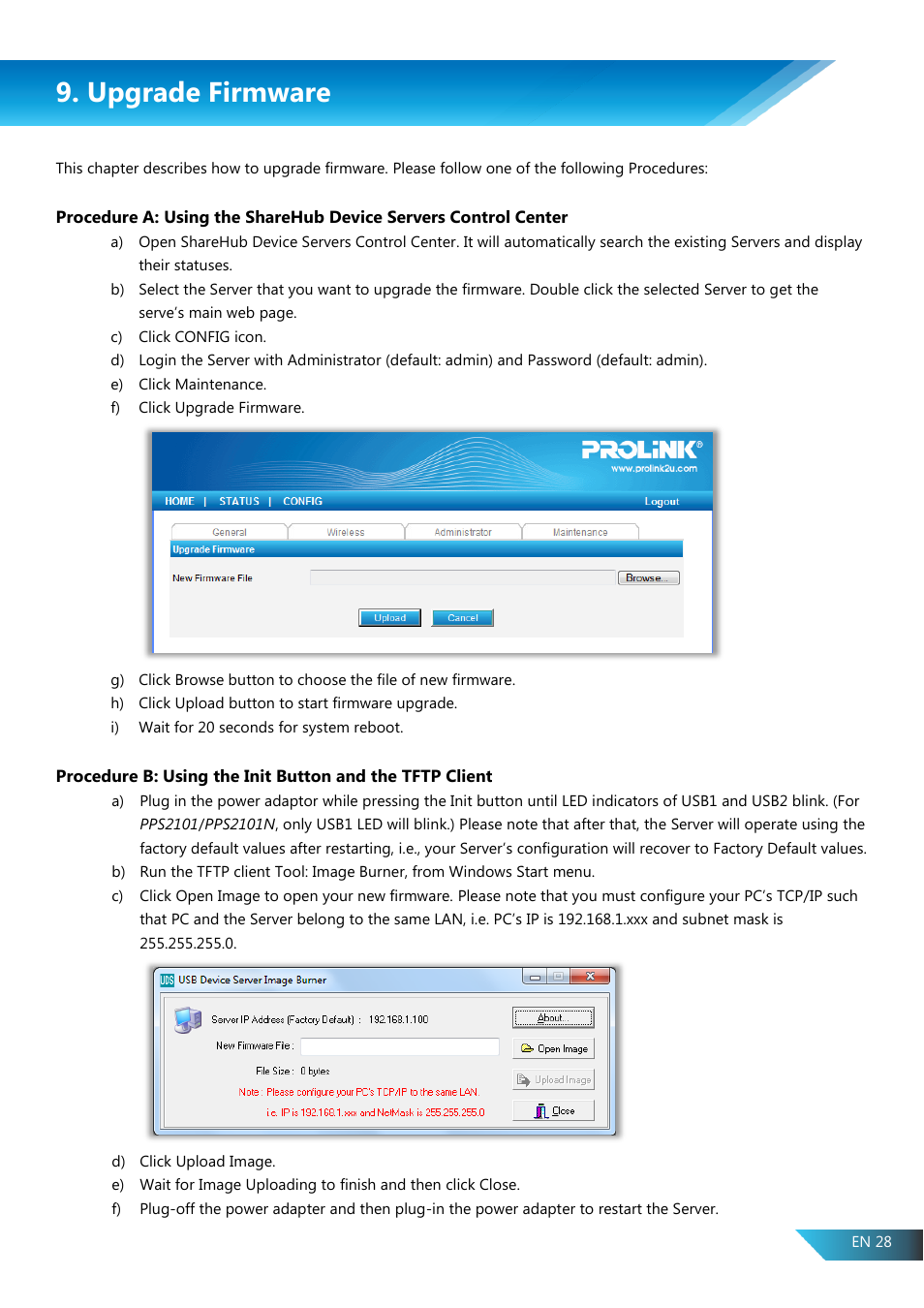 Upgrade firmware | PROLiNK PPS2104N User Manual User Manual | Page 31 / 33