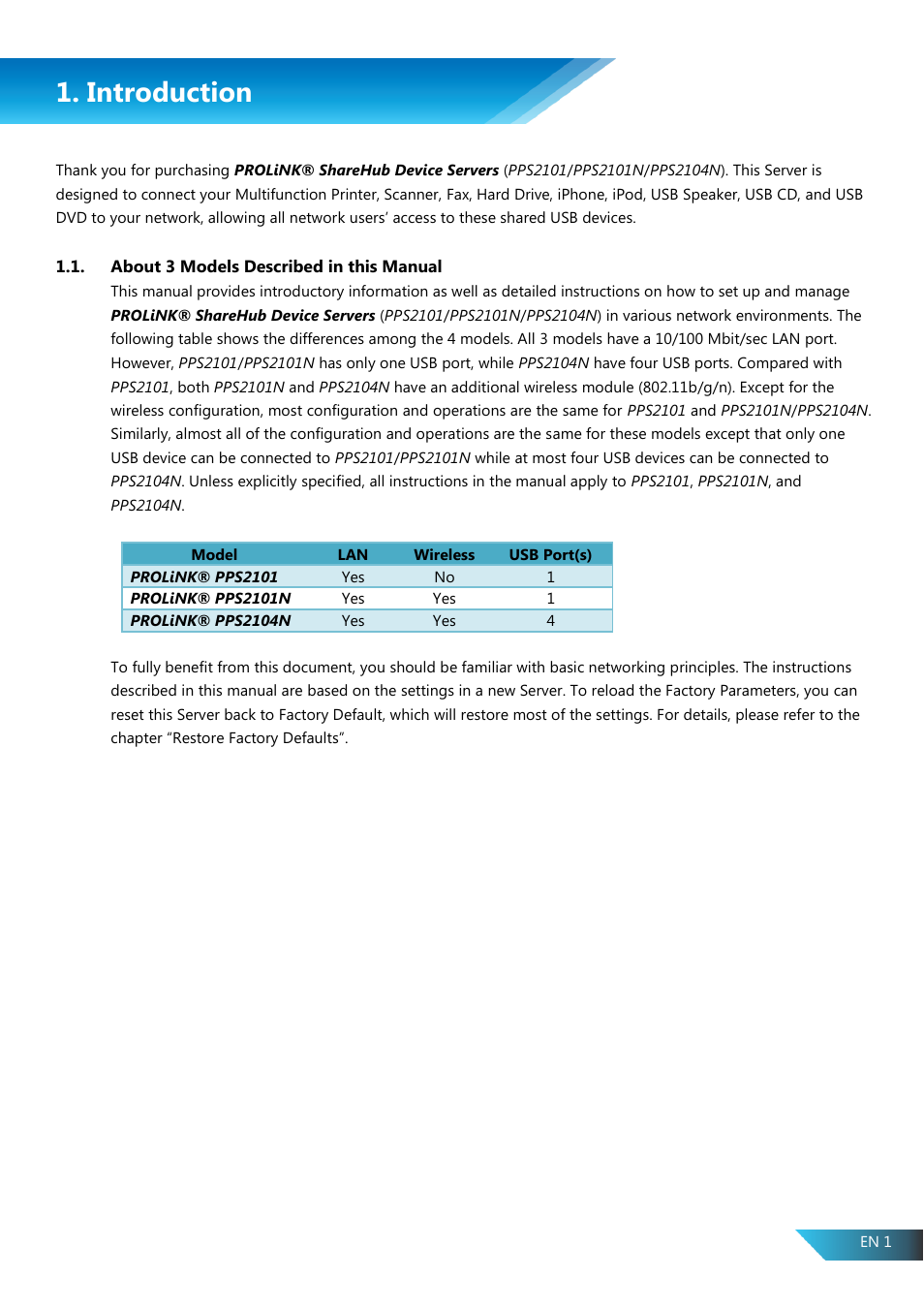 Introduction, About 3 models described in this manual | PROLiNK PPS2104N User Manual User Manual | Page 4 / 33