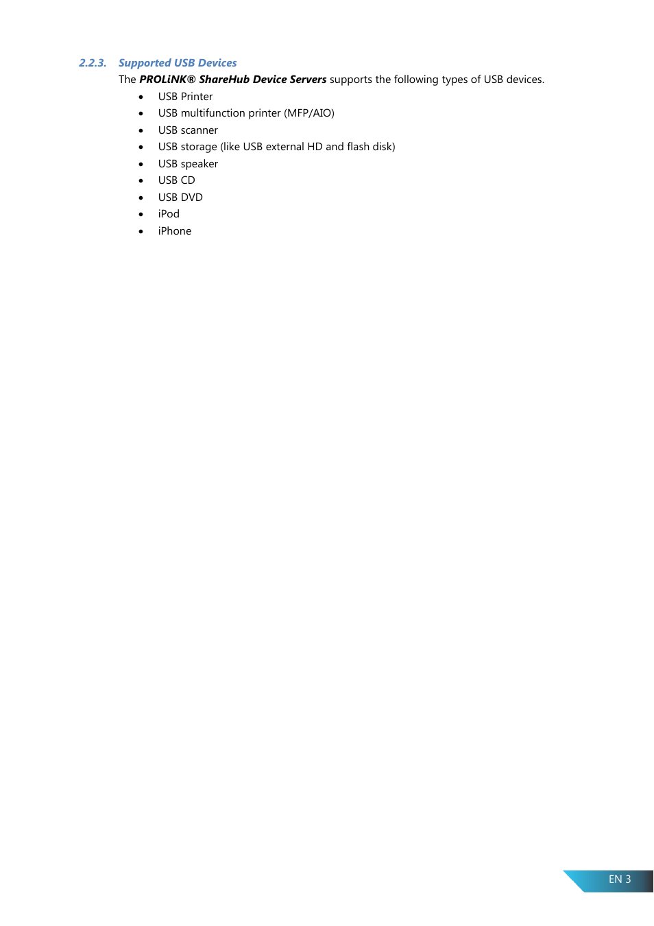 Supported usb devices | PROLiNK PPS2104N User Manual User Manual | Page 6 / 33