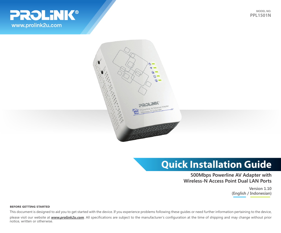PROLiNK PPL1501N User Manual | 20 pages