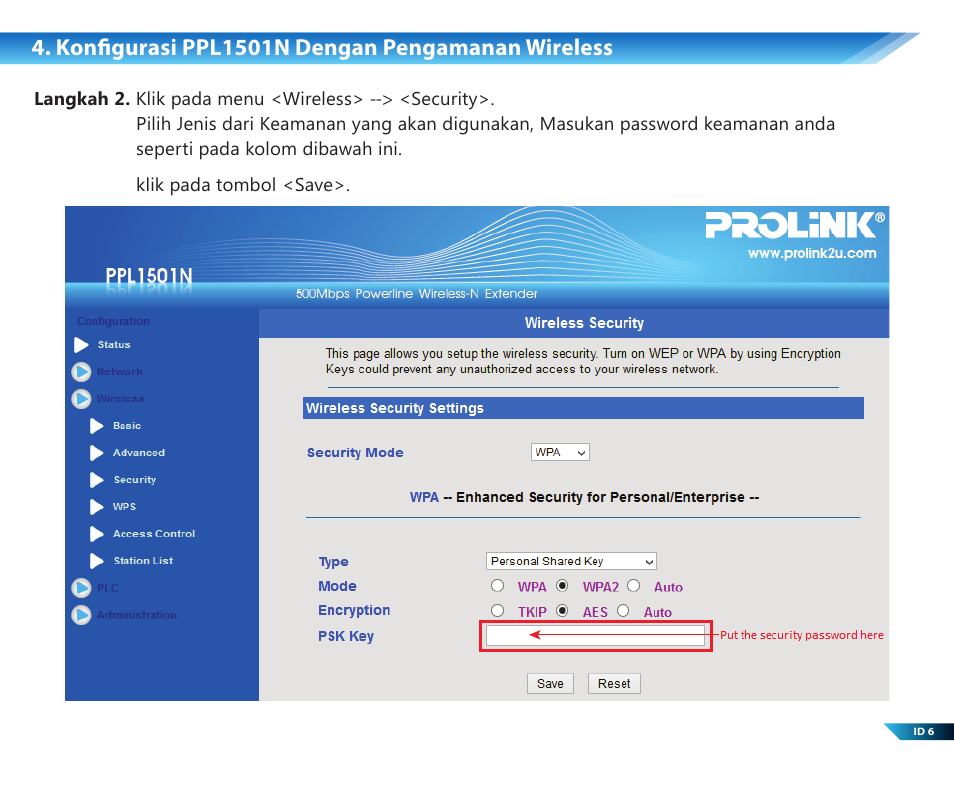 Konfigurasi ppl1501n dengan pengamanan wireless | PROLiNK PPL1501N User Manual | Page 14 / 20
