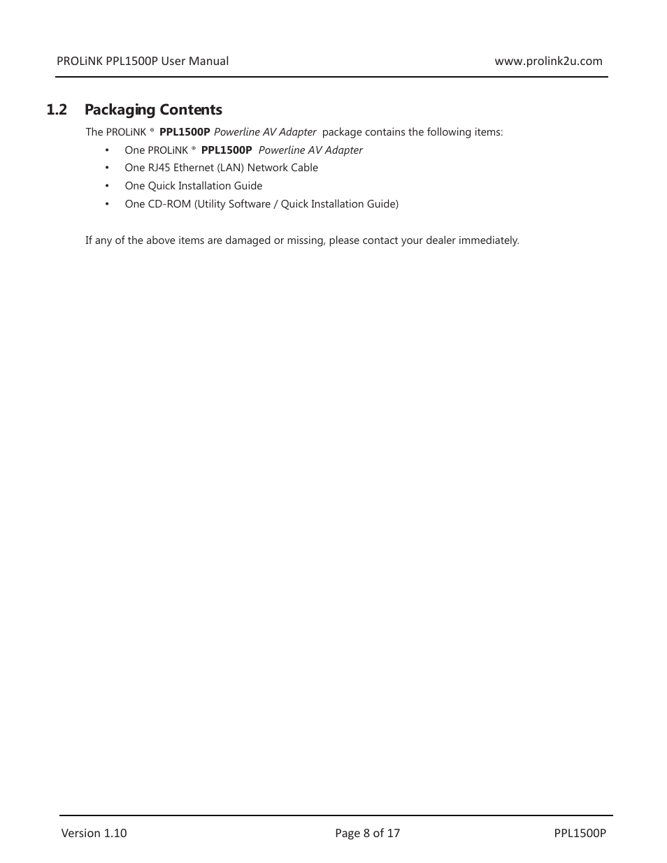 2 packaging contents | PROLiNK PPL1500P User Manual User Manual | Page 8 / 17