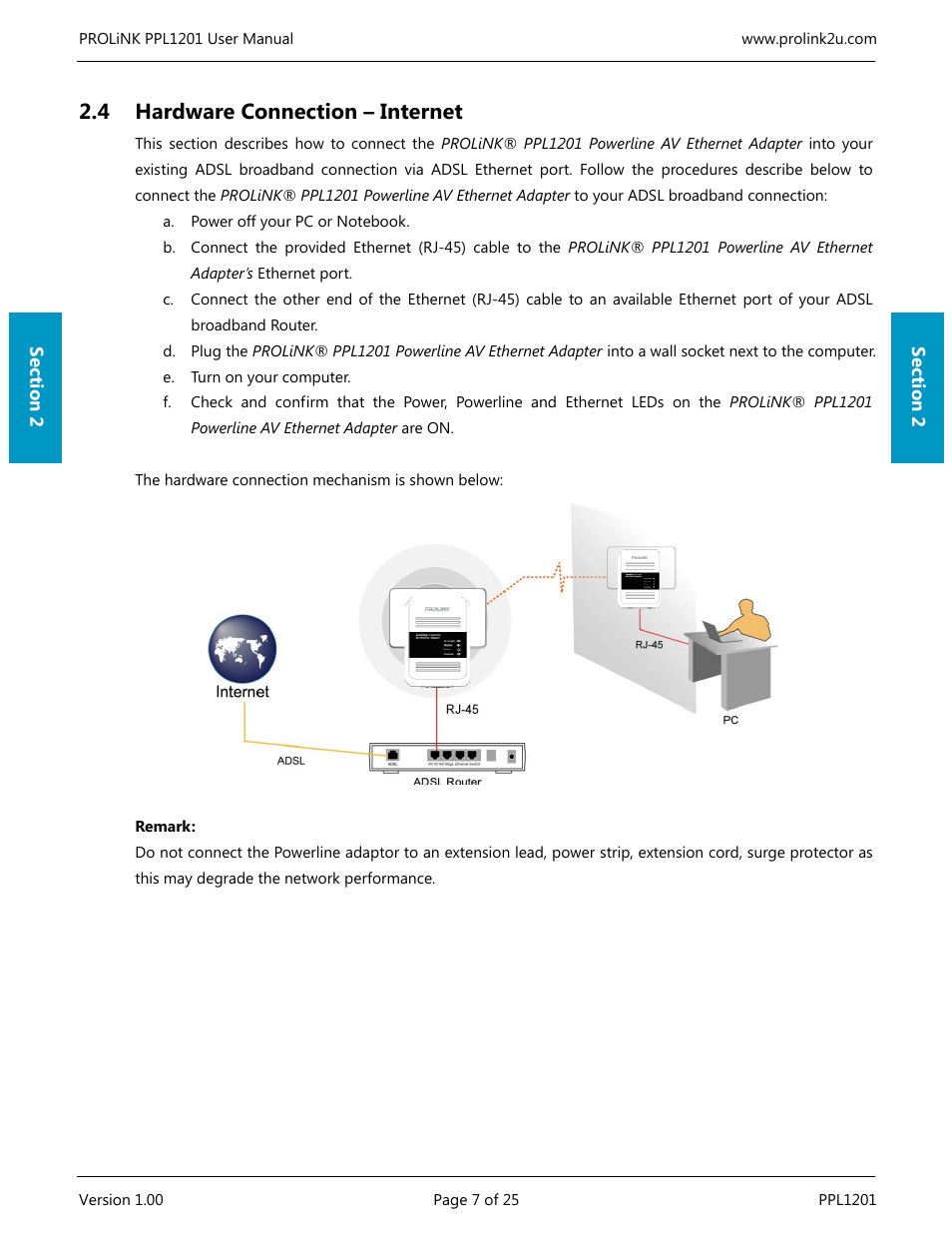 4 hardware connection – internet | PROLiNK PPL1201 User Manual User Manual | Page 12 / 60