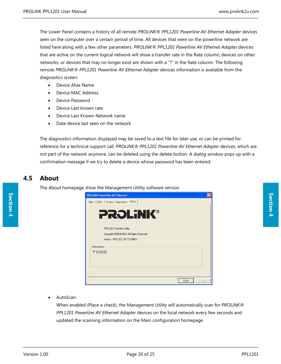 5 about | PROLiNK PPL1201 User Manual User Manual | Page 25 / 60