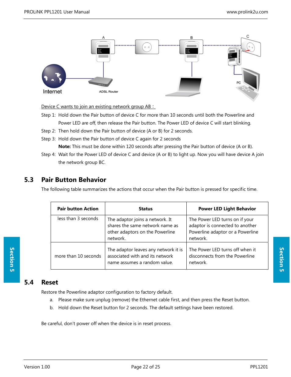3 pair button behavior, 4 reset | PROLiNK PPL1201 User Manual User Manual | Page 27 / 60