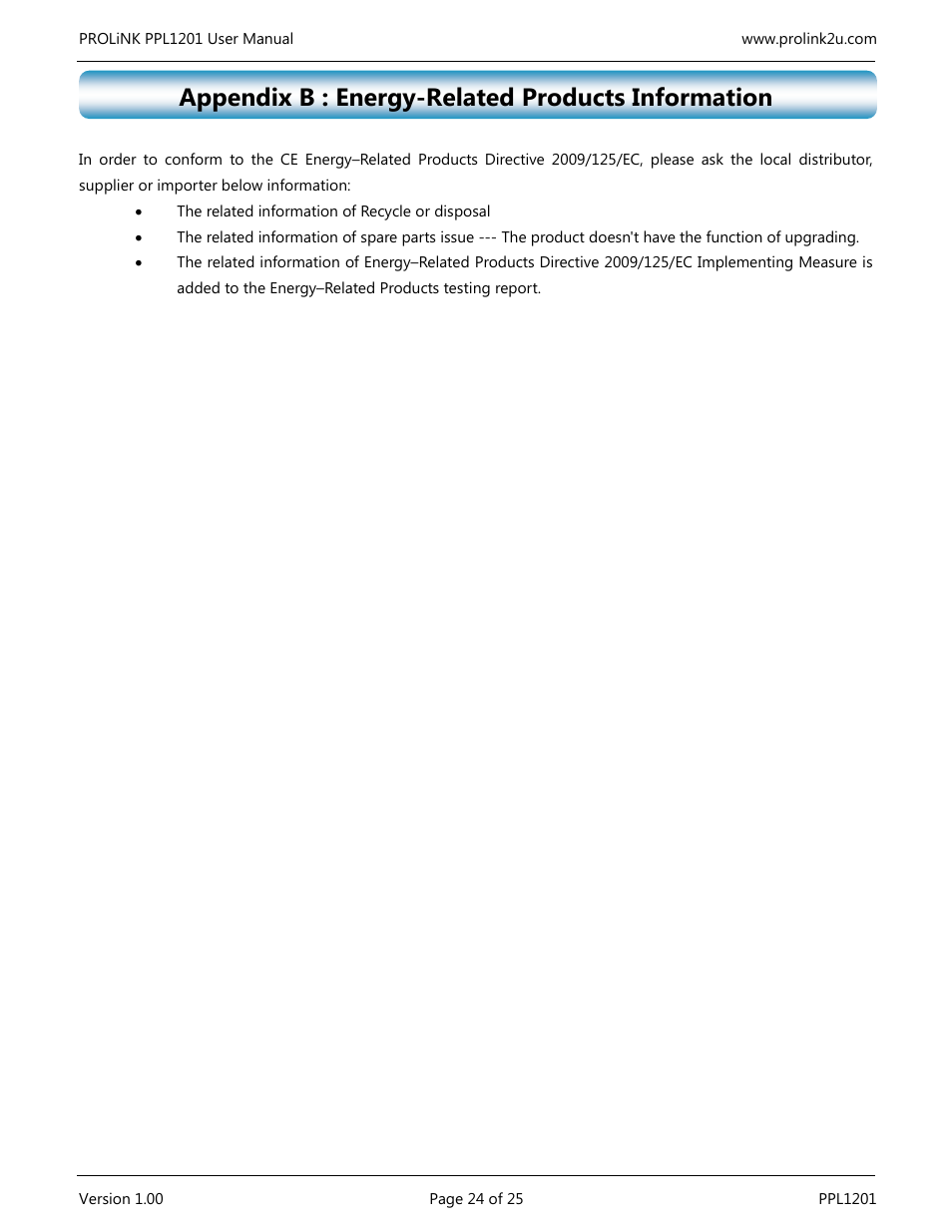 Appendix b : energy-related products information | PROLiNK PPL1201 User Manual User Manual | Page 29 / 60