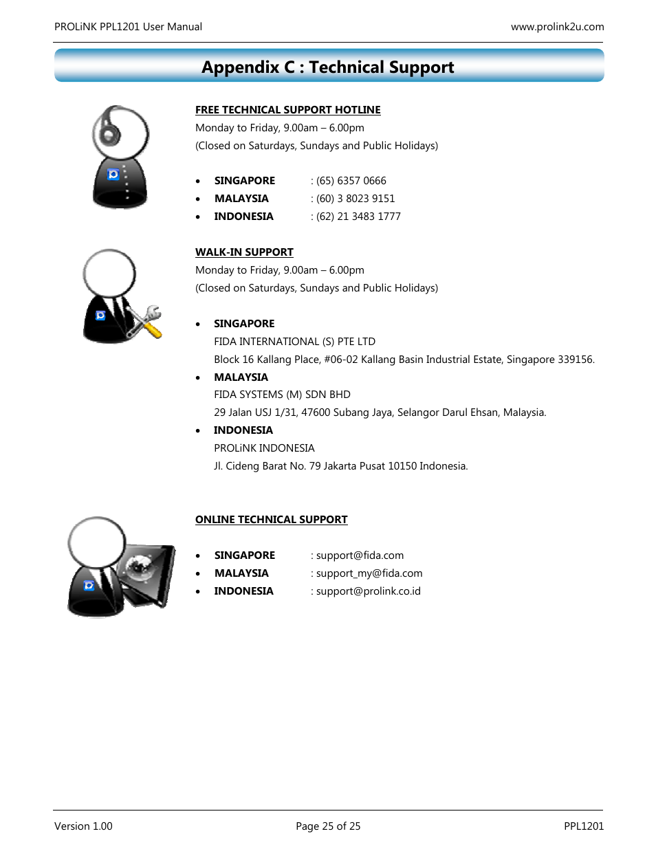 Appendix c : technical support, Register online for your product warranty | PROLiNK PPL1201 User Manual User Manual | Page 30 / 60