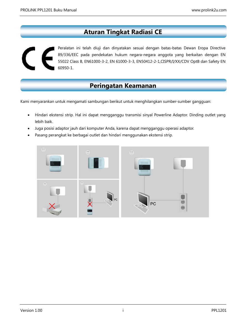 Aturan tingkat radiasi ce, Peringatan keamanan | PROLiNK PPL1201 User Manual User Manual | Page 32 / 60