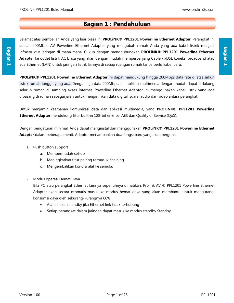 Bagian 1 : pendahuluan | PROLiNK PPL1201 User Manual User Manual | Page 36 / 60
