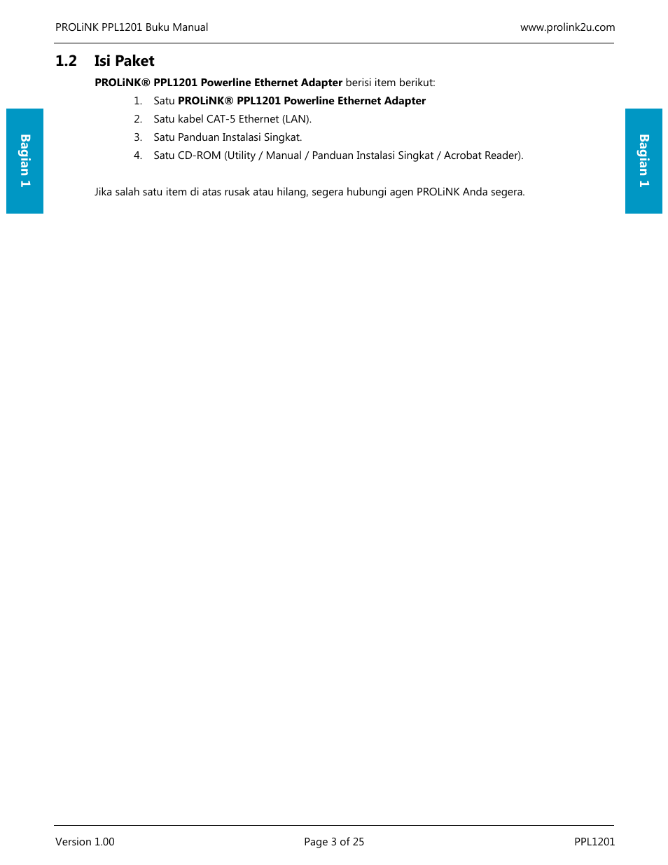 2 isi paket | PROLiNK PPL1201 User Manual User Manual | Page 38 / 60