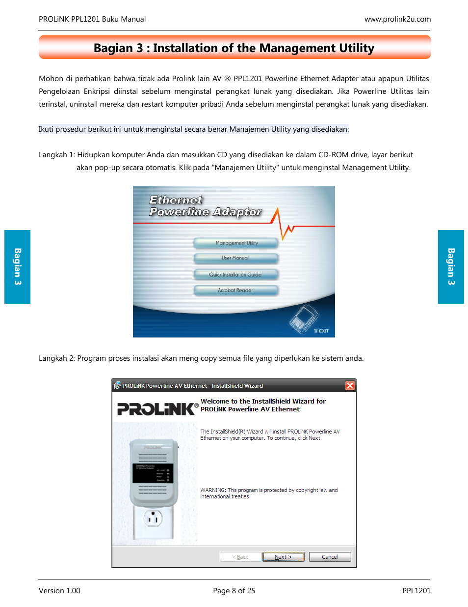 Bagian 3 : installation of the management utility | PROLiNK PPL1201 User Manual User Manual | Page 43 / 60