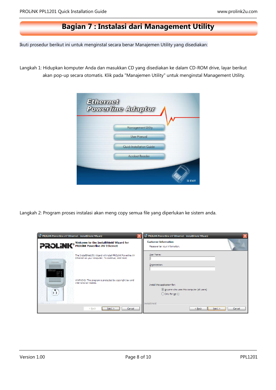 Bagian 7 : instalasi dari management utility | PROLiNK PPL1201 Quick Installation Guide User Manual | Page 18 / 20
