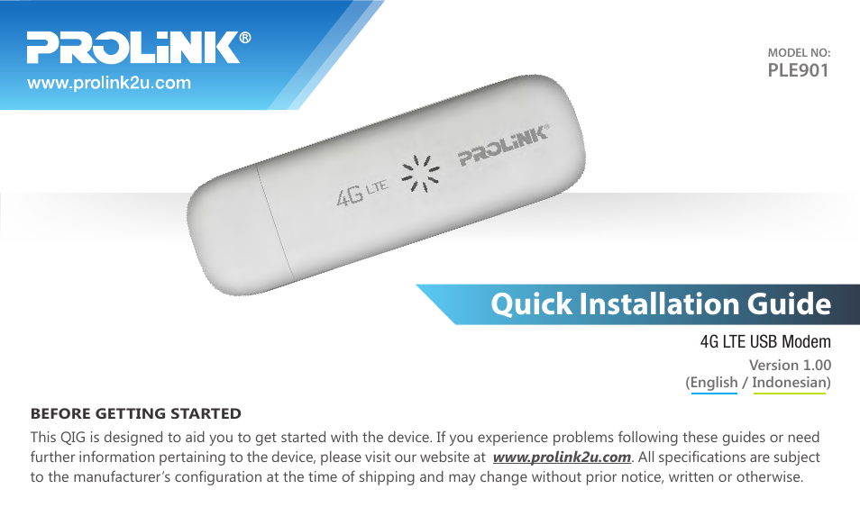 PROLiNK PLE901 User Manual | 16 pages