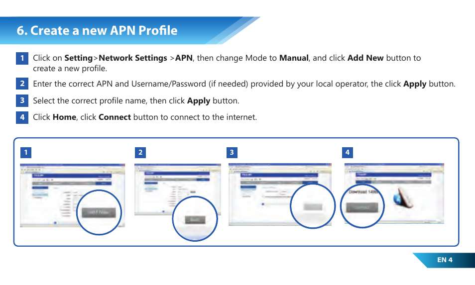 Create a new apn profile | PROLiNK PLE901 User Manual | Page 6 / 16