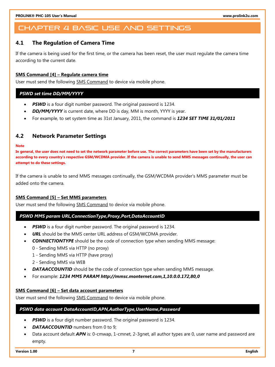 Chapter 4 basic use and settings, 1 the regulation of camera time, 2 network parameter settings | The regulation of camera time, Network parameter settings | PROLiNK PHC105 User Manual User Manual | Page 12 / 55