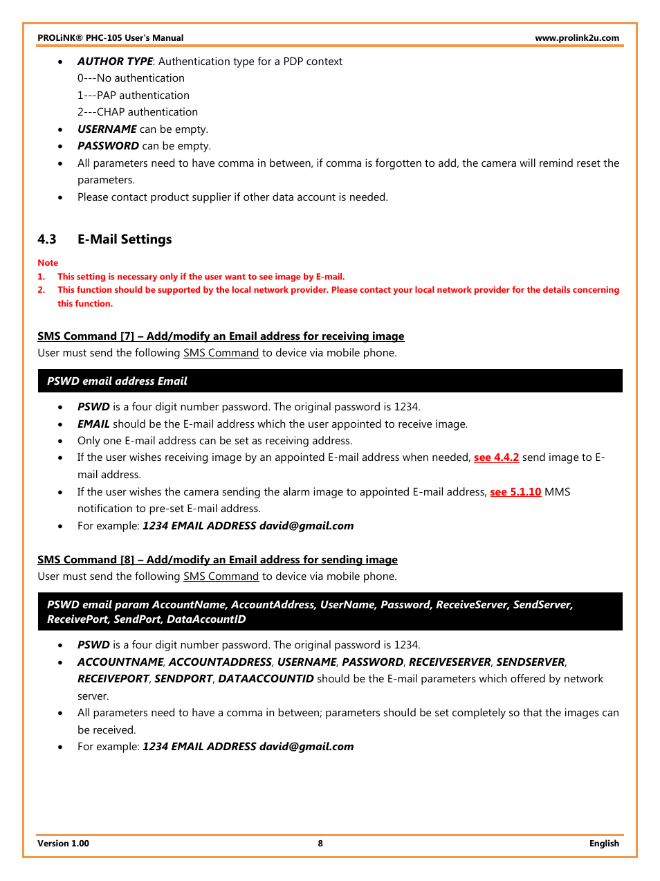 3 e-mail settings, E-mail settings | PROLiNK PHC105 User Manual User Manual | Page 13 / 55