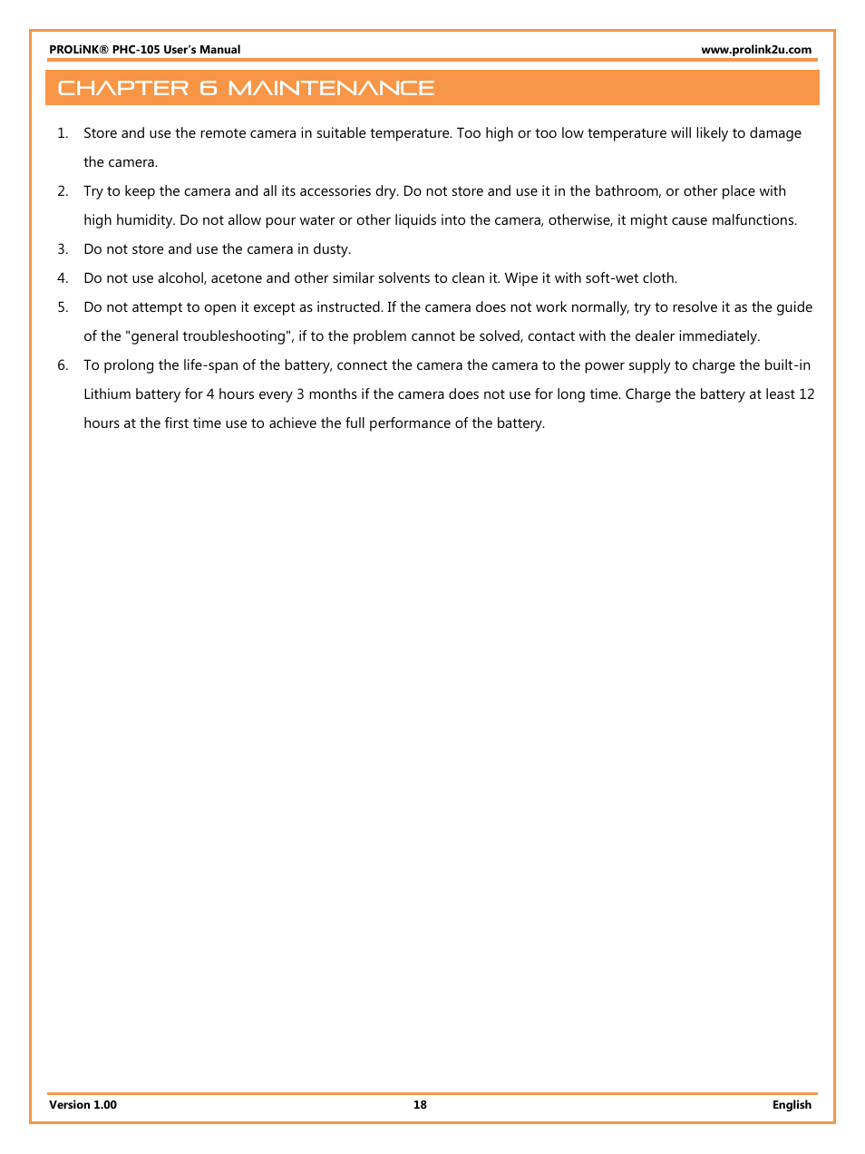 Chapter 6 maintenance | PROLiNK PHC105 User Manual User Manual | Page 23 / 55