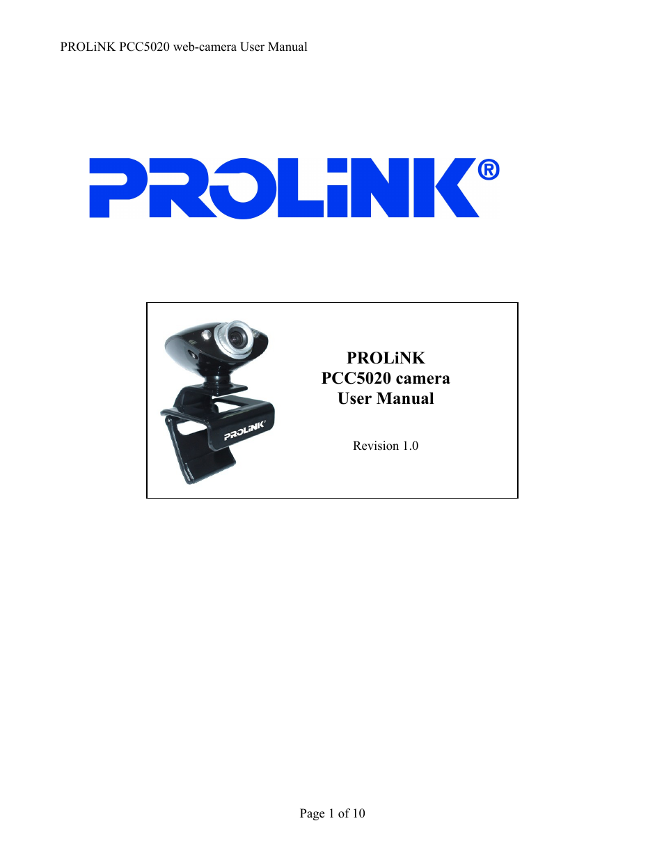 PROLiNK PCC5020 IzyCam User Manual | 10 pages