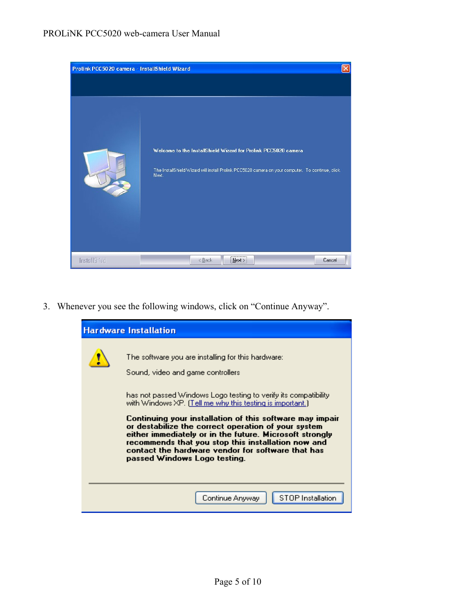 PROLiNK PCC5020 IzyCam User Manual | Page 5 / 10