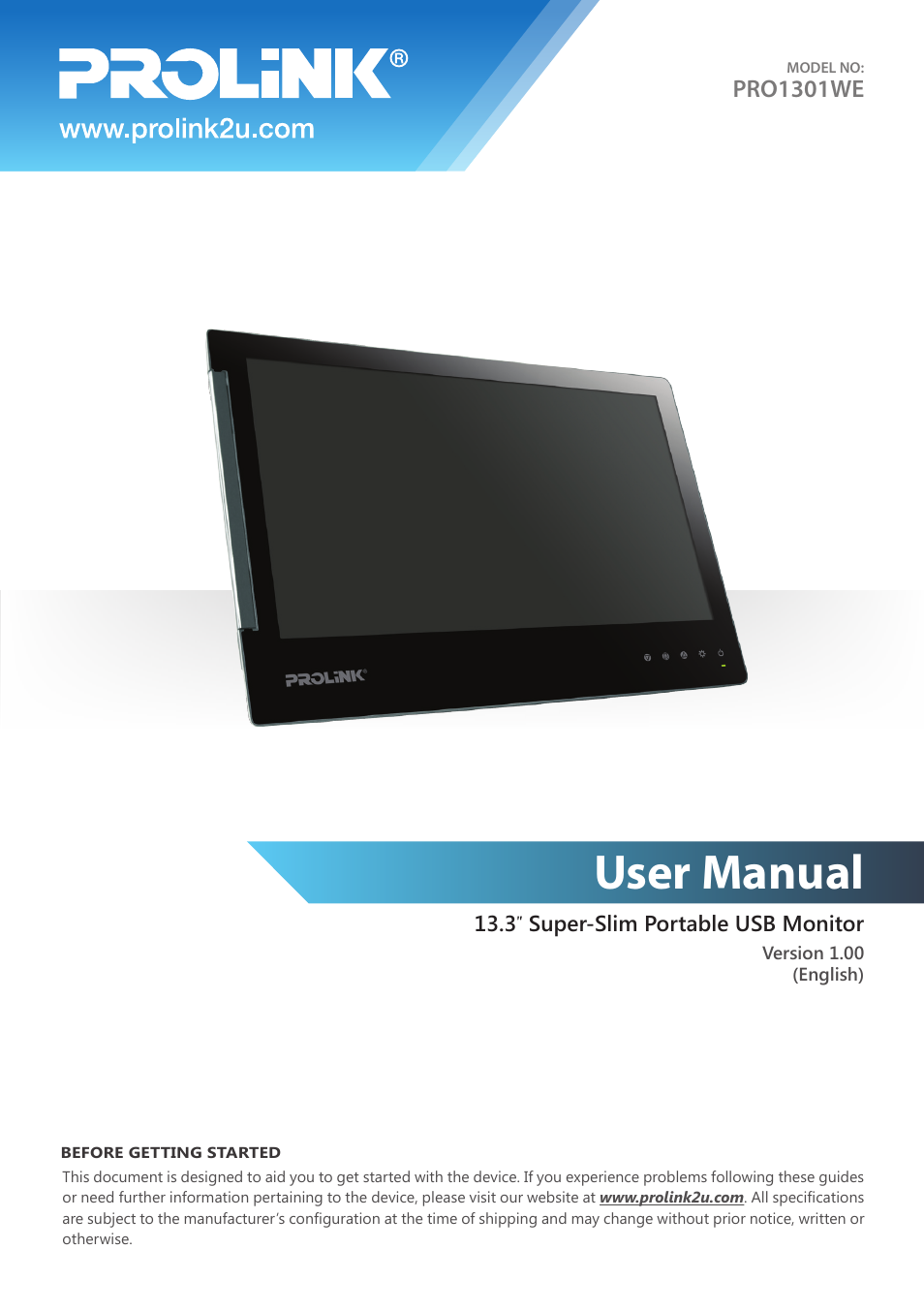 PROLiNK PRO1301WE User Manual User Manual | 24 pages