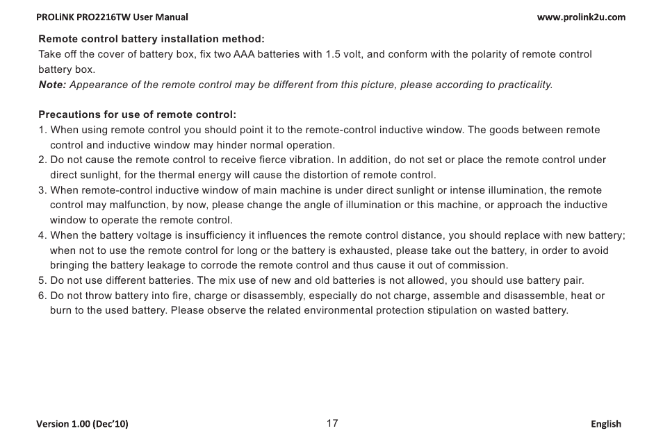 页 19 | PROLiNK PRO2216TW User Manual | Page 19 / 33