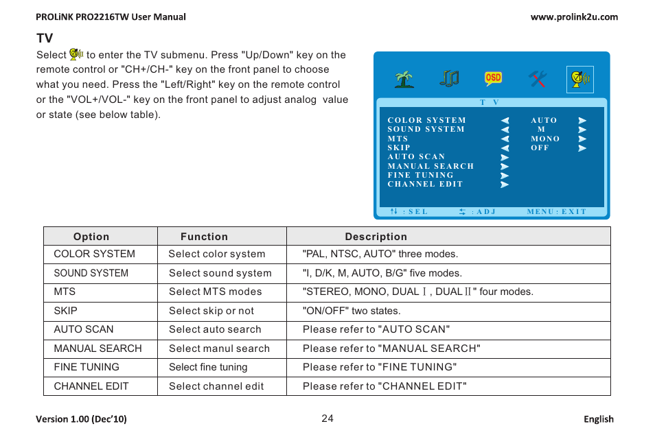 页 26 | PROLiNK PRO2216TW User Manual | Page 26 / 33