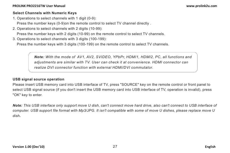 页 29 | PROLiNK PRO2216TW User Manual | Page 29 / 33