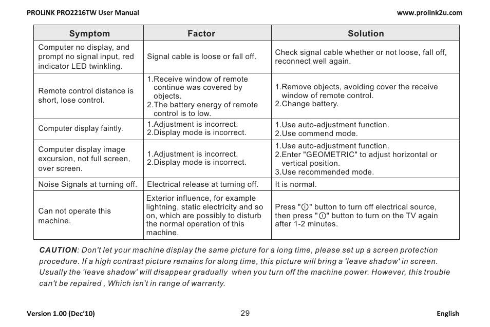页 31 | PROLiNK PRO2216TW User Manual | Page 31 / 33