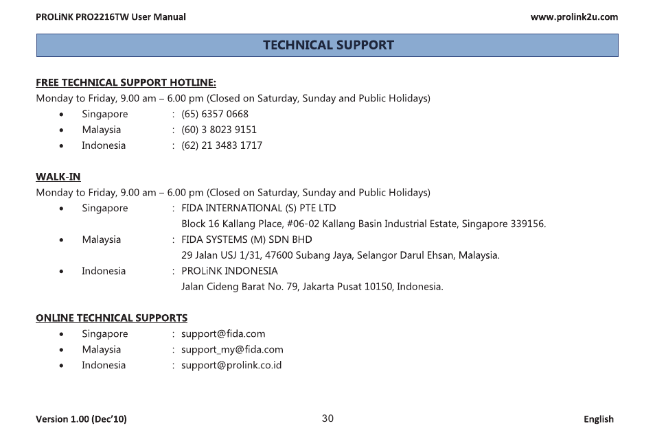页 32 | PROLiNK PRO2216TW User Manual | Page 32 / 33