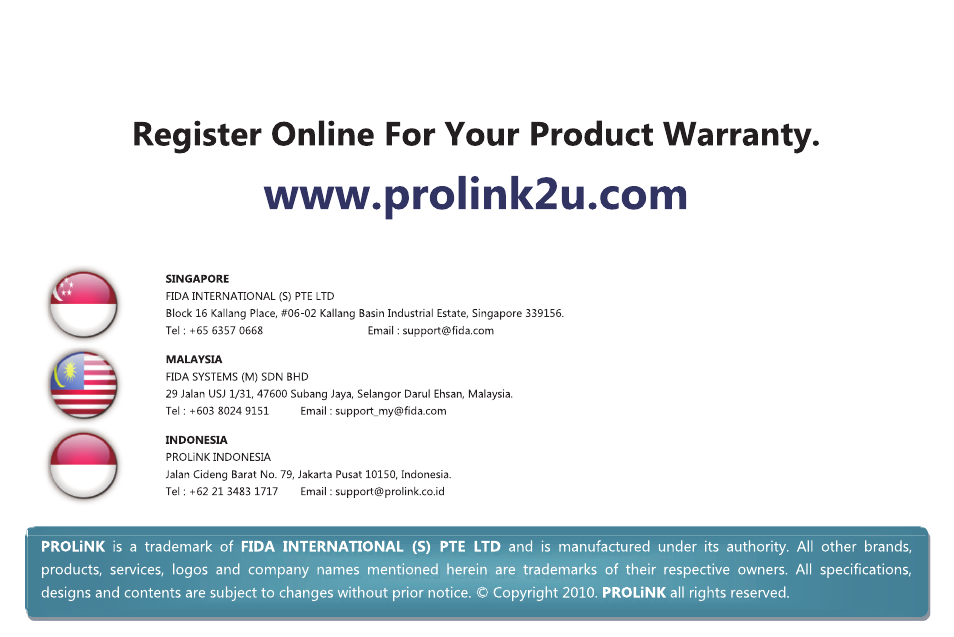 页 33 | PROLiNK PRO2216TW User Manual | Page 33 / 33