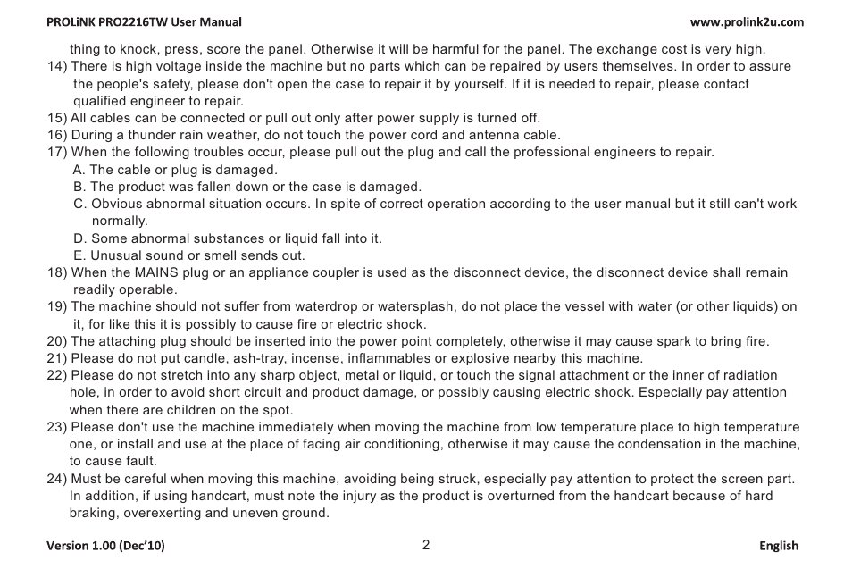 PROLiNK PRO2216TW User Manual | Page 4 / 33