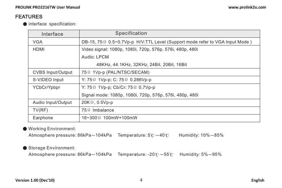 PROLiNK PRO2216TW User Manual | Page 6 / 33