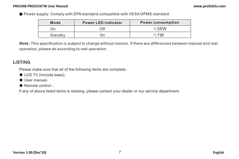 PROLiNK PRO2216TW User Manual | Page 9 / 33