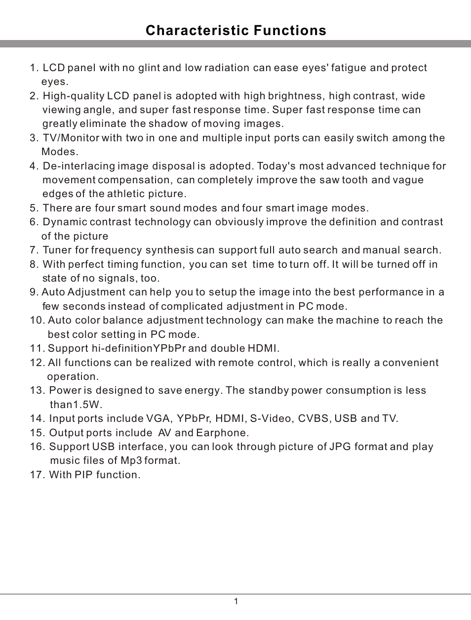 Т³гж 2, Characteristic functions | PROLiNK PRO3201TW User Manual | Page 2 / 23