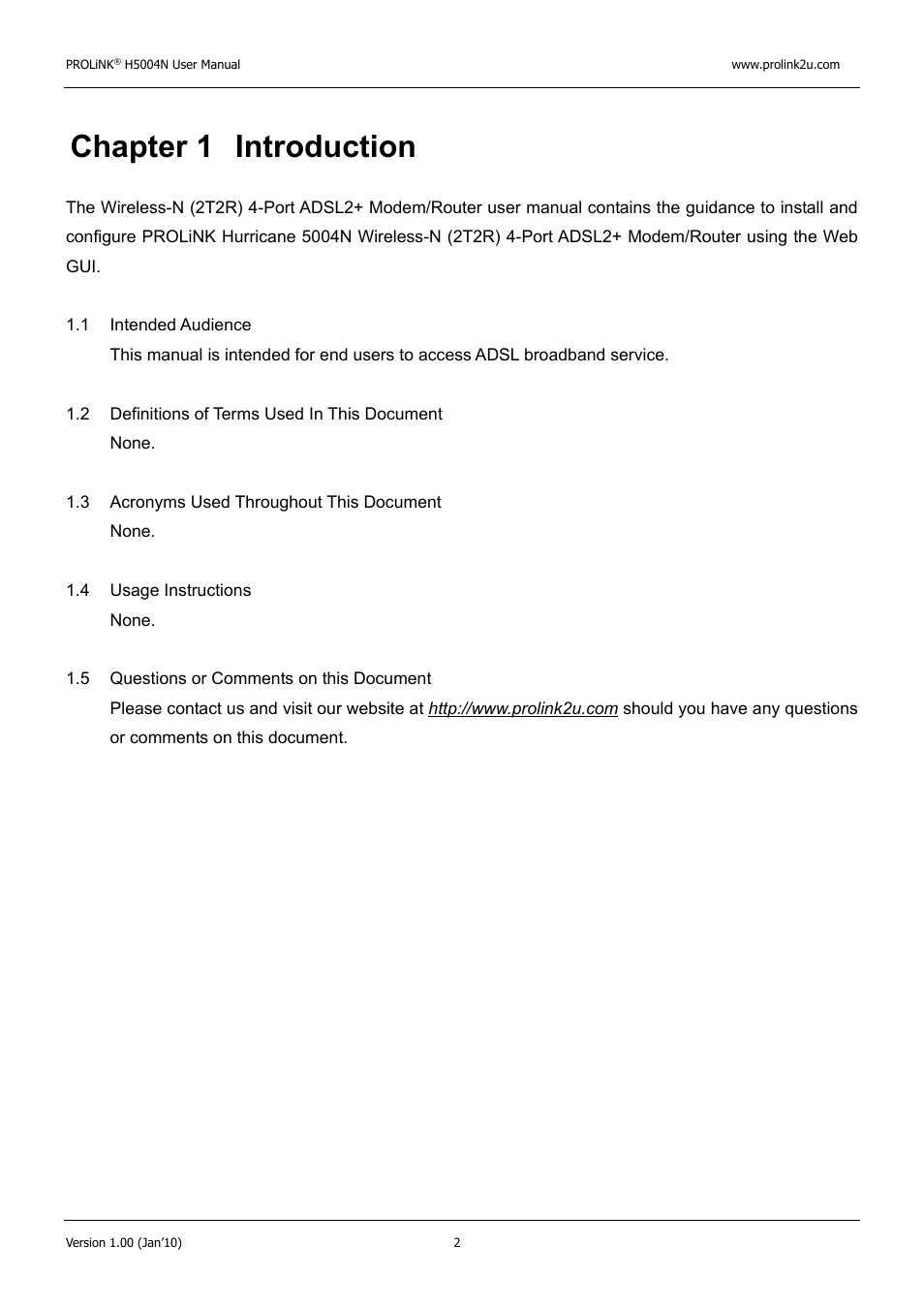 Chapter 1 introduction | PROLiNK H5004N Wireless-N User Manual | Page 3 / 68