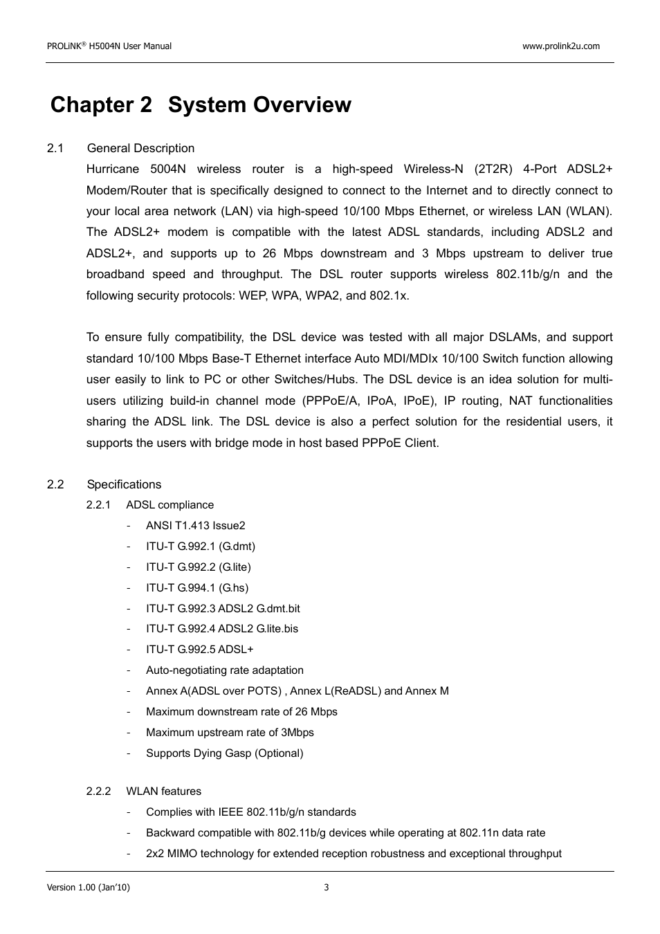 Chapter 2 system overview | PROLiNK H5004N Wireless-N User Manual | Page 4 / 68