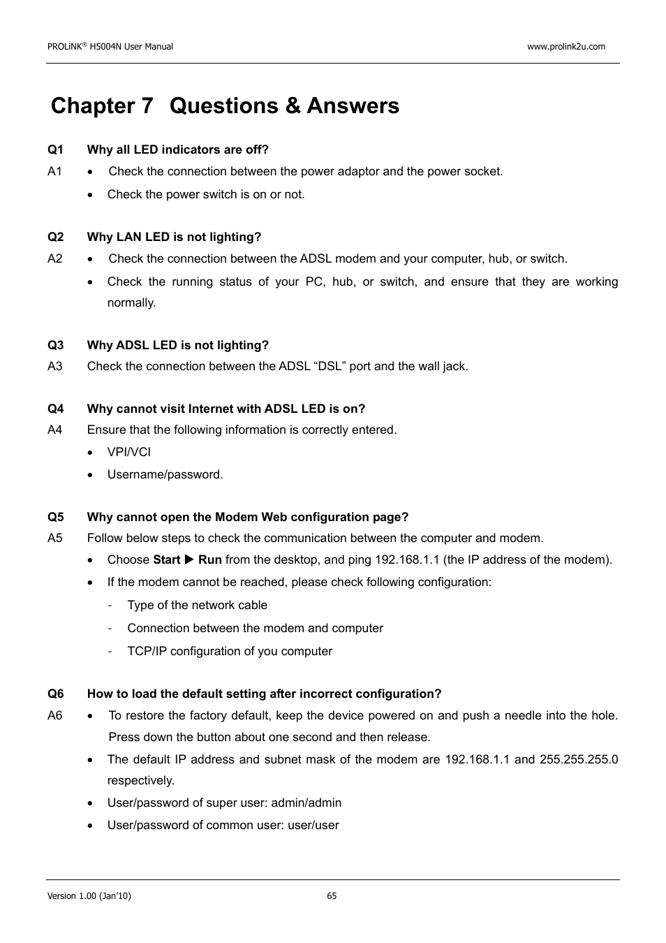Chapter 7 questions & answers | PROLiNK H5004N Wireless-N User Manual | Page 66 / 68